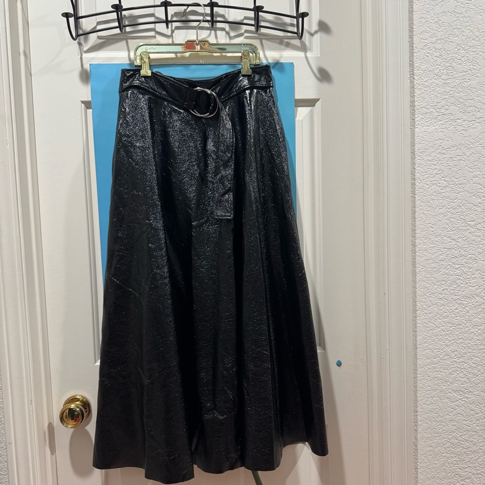 Topshop Faux Leather Full A-Line Skirt